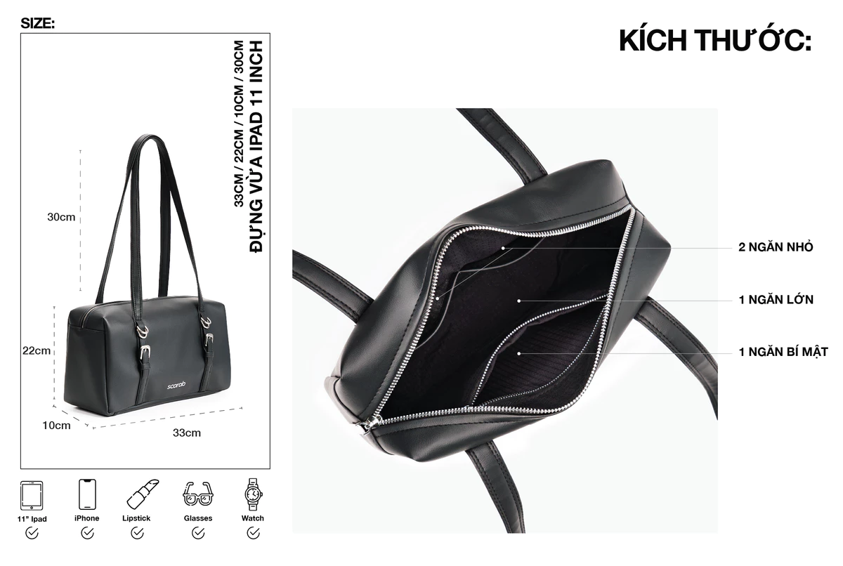Túi xách đeo vai SCARAB ELRYN BELT VENTI thời trang nam nữ đựng vừa iPad 11 inch, điện thoại, ví, đồ trang điểm