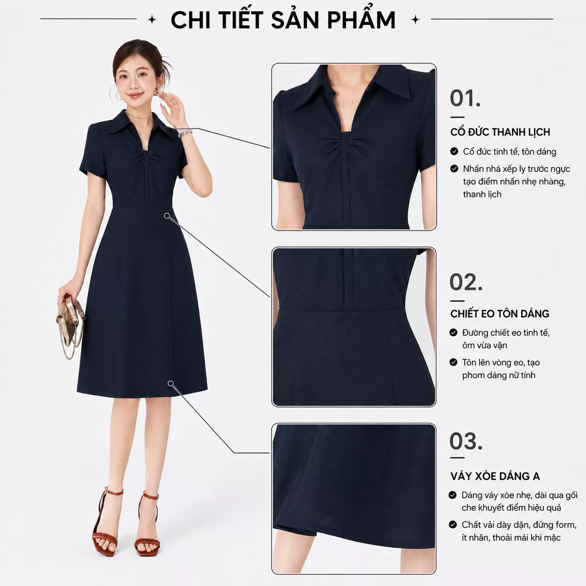 Đầm Nữ GUMAC Form A Cổ Tim Có Lá Cổ Sơ Mi Tay Ngắn Hai Lớp Có Hai Túi Sườn DF08037