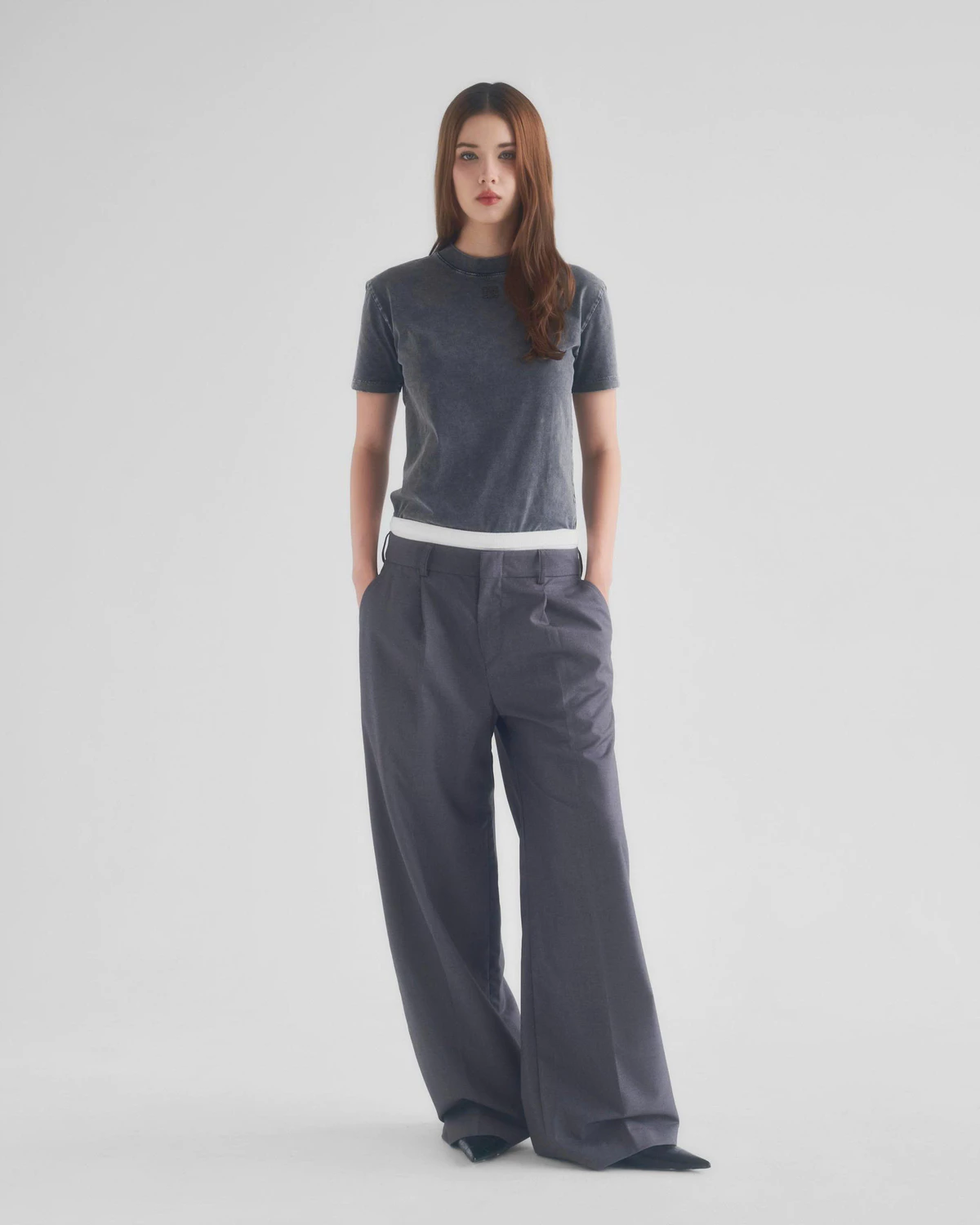 Eleven - Quần Tây Unisex Nam Nữ Ống Rộng Xếp Ly | Màu Xám