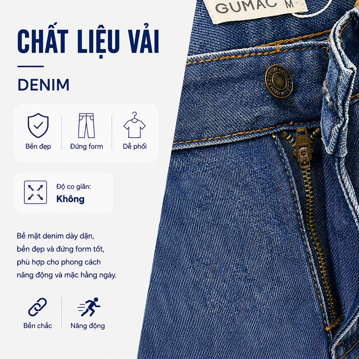 Quần Jeans Nữ Dáng Suông Vừa GUMAC Màu Xanh Đậm Tôn Dáng Chất Jeans Mềm Đứng Form LQJE1109
