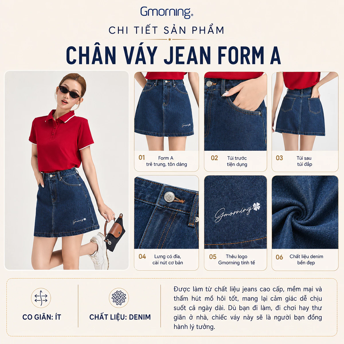 Chân Váy Jeans Nữ Gmorning - GUMAC Form Ngắn Tôn Dáng Thêu Chữ Cá Tính Thời Trang YVJF12089