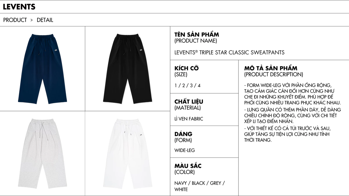 Quần Dài Levents Triple Star Classic Sweatpants Cotton Premium