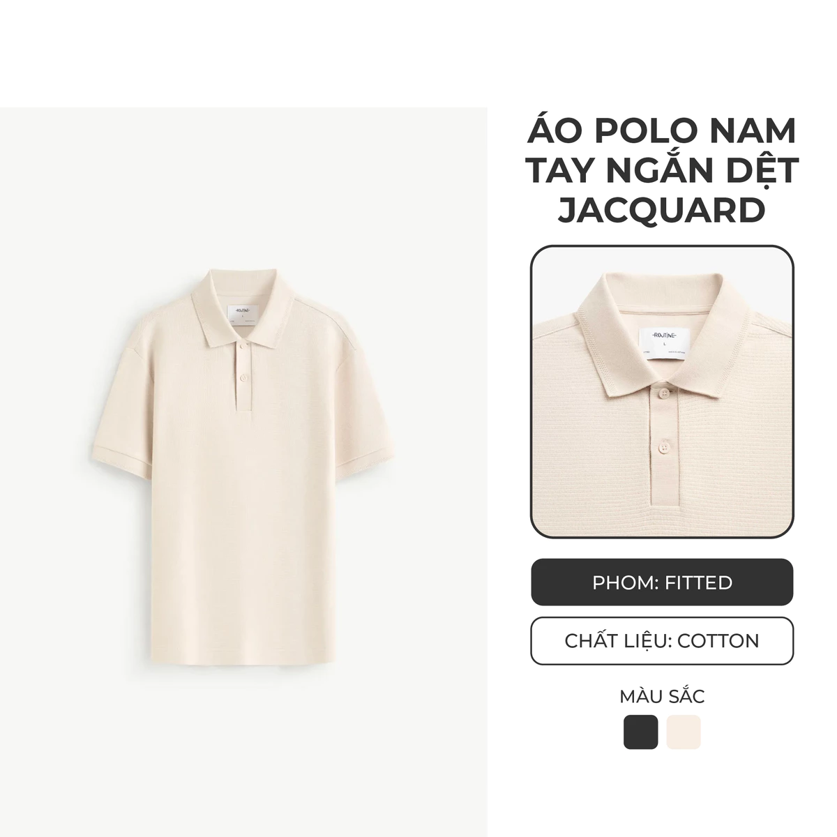 Áo Polo Tay Ngắn Nam Cổ Jacquard Form Fitted - Routine 10F25POL003