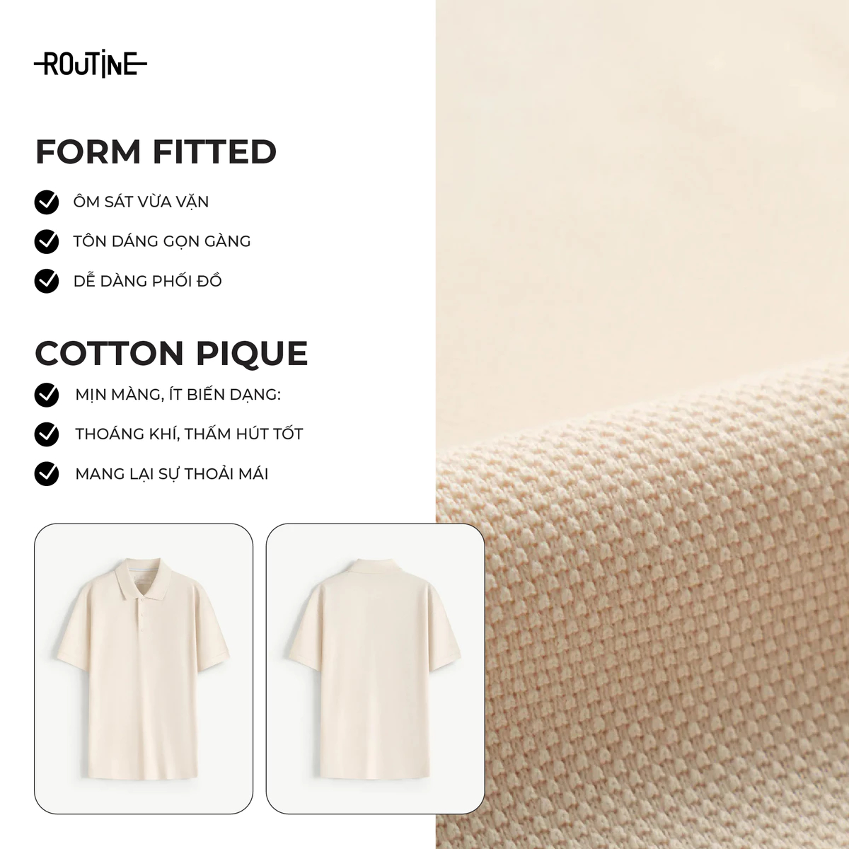 Áo Polo Nam Ngắn Tay Premium Phối Tape Form Fitted - Routine 10F25POL018