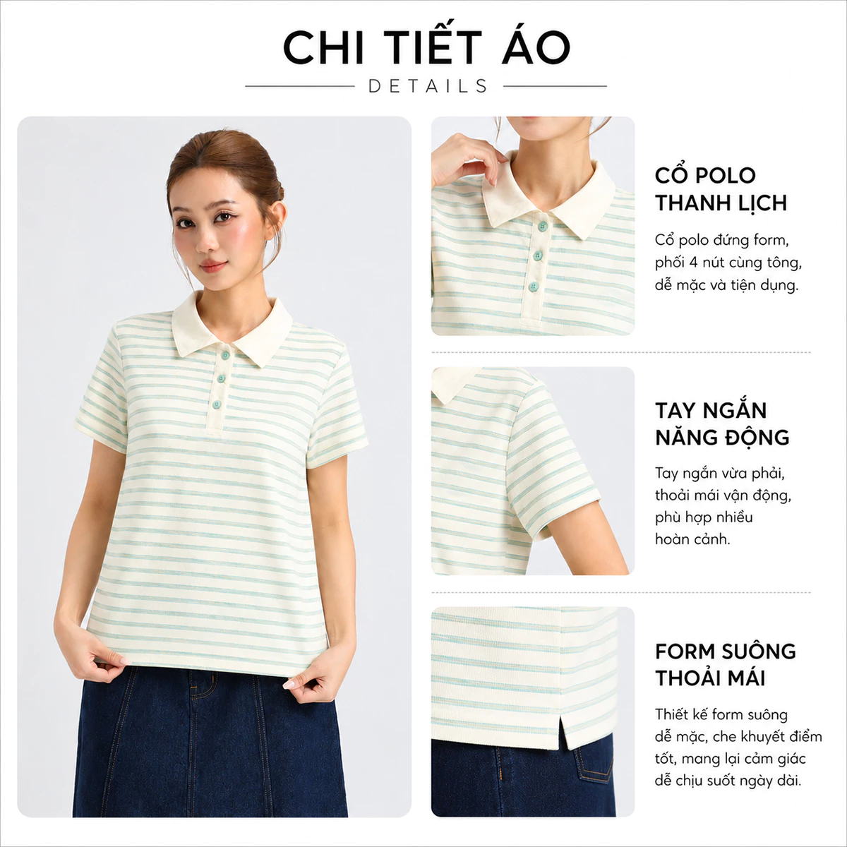 Áo Polo Nữ Gmorning - GUMAC Form Ôm Cổ Bẻ Tay Ngắn Nút Đồng Màu Tinh Tế Thanh Lịch YAPG07024