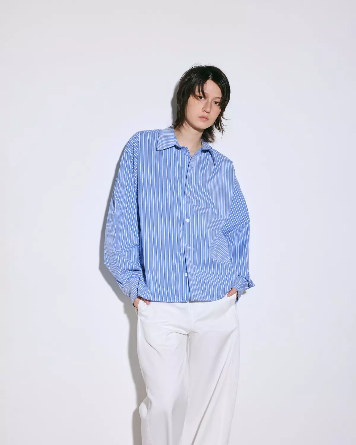 Áo Sơ Mi Dáng Rộng Tay Phồng Chất Liệu Kate Màu (Trắng / Đen / Kẻ Sọc) 67PERCENT - CONTOUR CUT SHIRT