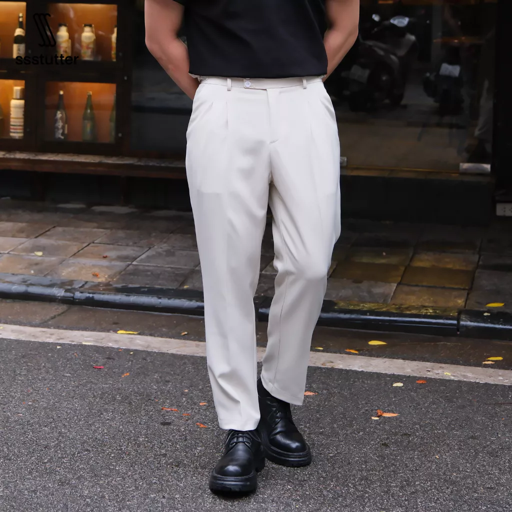 Quần Tây Nam SSS Crop Trousers Form Cropped Ống Suông Xếp Ly Sợi Cupro Cao Cấp