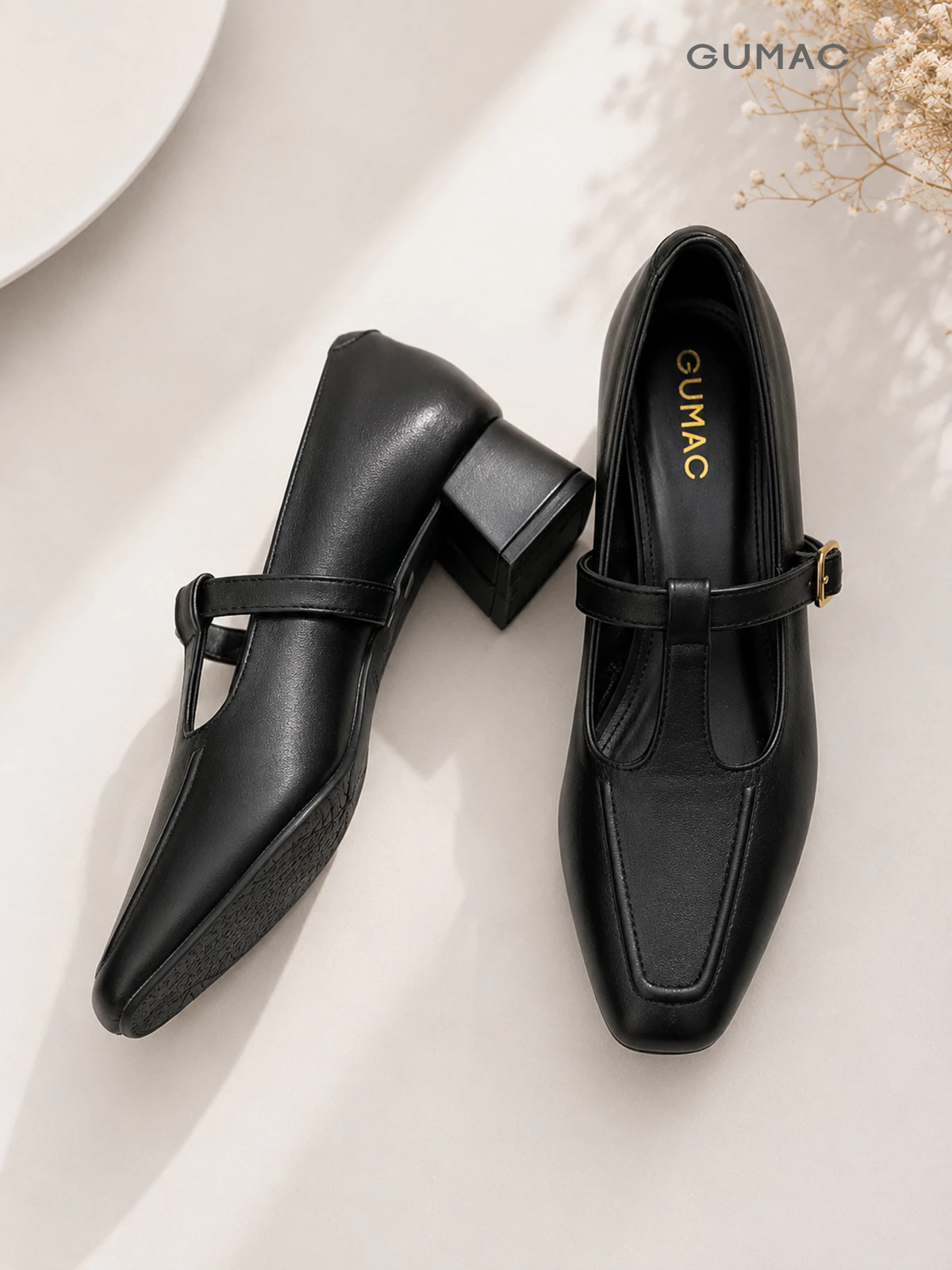 Giày Cao Gót Nữ GUMAC Gót Vuông 4.3cm Dây Quai Khóa Kim Loại Thiết Kế Thanh Lịch Đi Làm Đi Tiệc GG06029