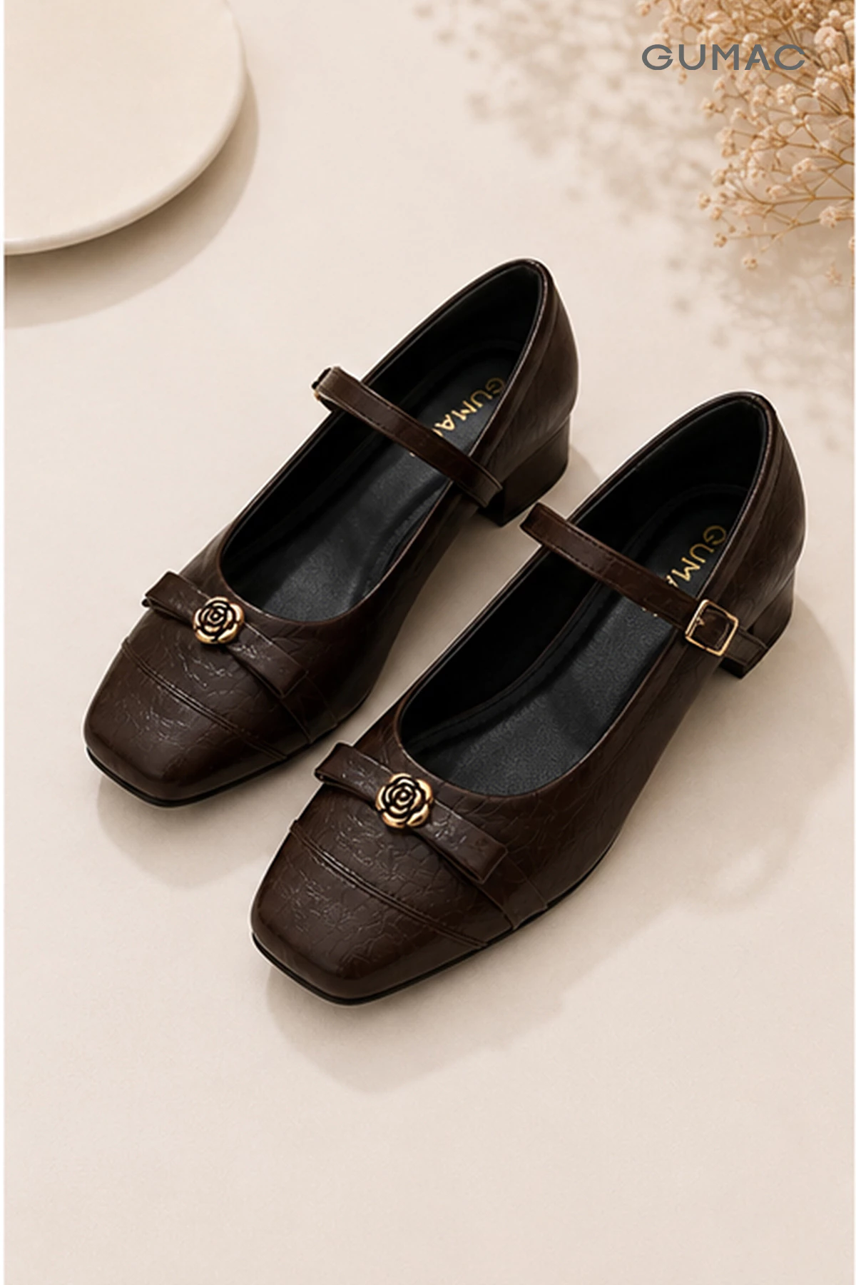 Giày Cao Gót Nữ GUMAC Gót Vuông 4cm Quai Ngang Khóa Kim Loại Hiện Đại Thanh Lịch Đi Làm Đi Tiệc GG08099