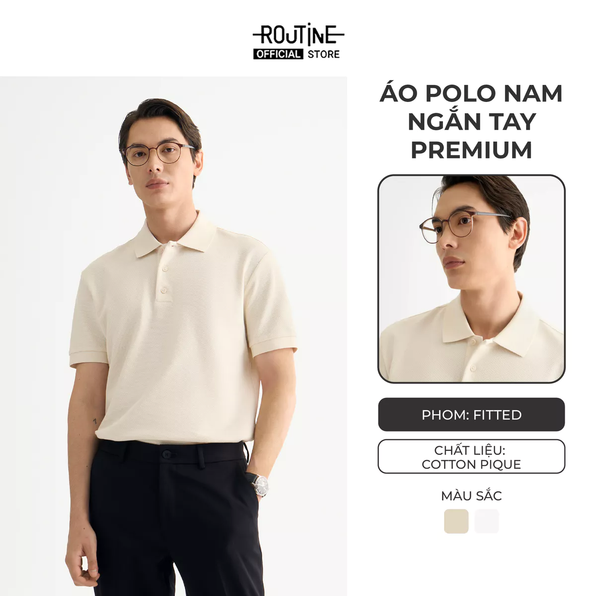 Áo Polo Nam Ngắn Tay Premium Phối Tape Form Fitted - Routine 10F25POL018
