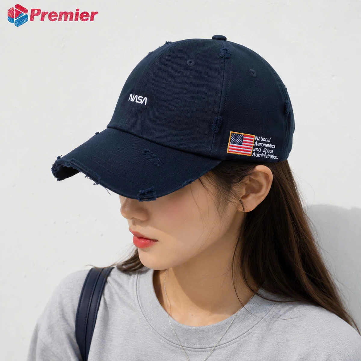 PREMI3R Nón vải thêu dadhat G8 na salogo navy F0091M