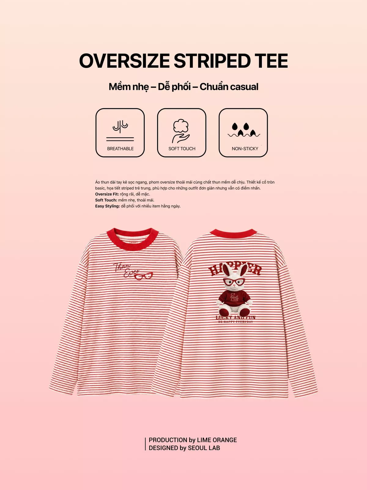 Áo Thun Sọc Tay Dài Pique Stripe LIMEORANGE