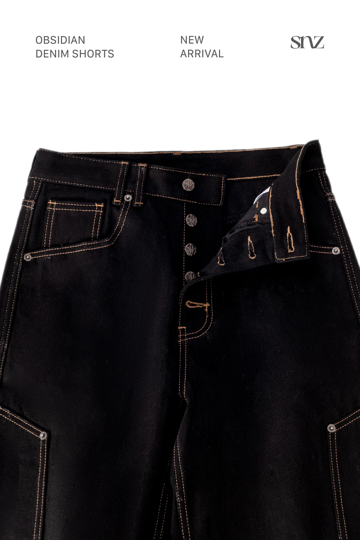 Quần Short Lửng SNAZZY Unisex Nam Nữ Chất Liệu Denim Chính Hãng - OBSIDIAN DENIM