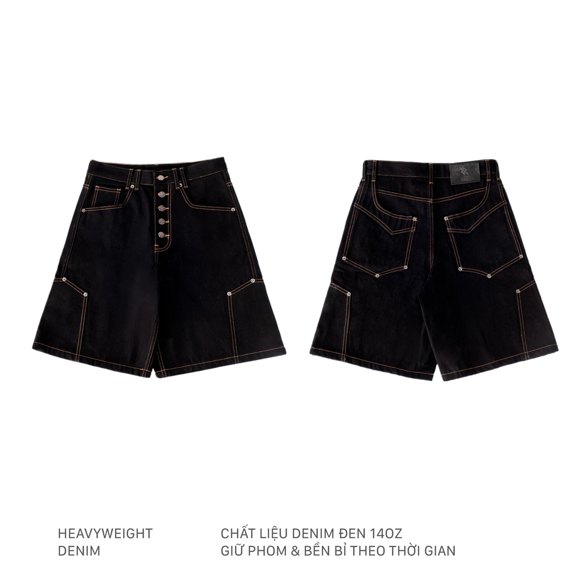 Quần Short Lửng SNAZZY Unisex Nam Nữ Chất Liệu Denim Chính Hãng - OBSIDIAN DENIM