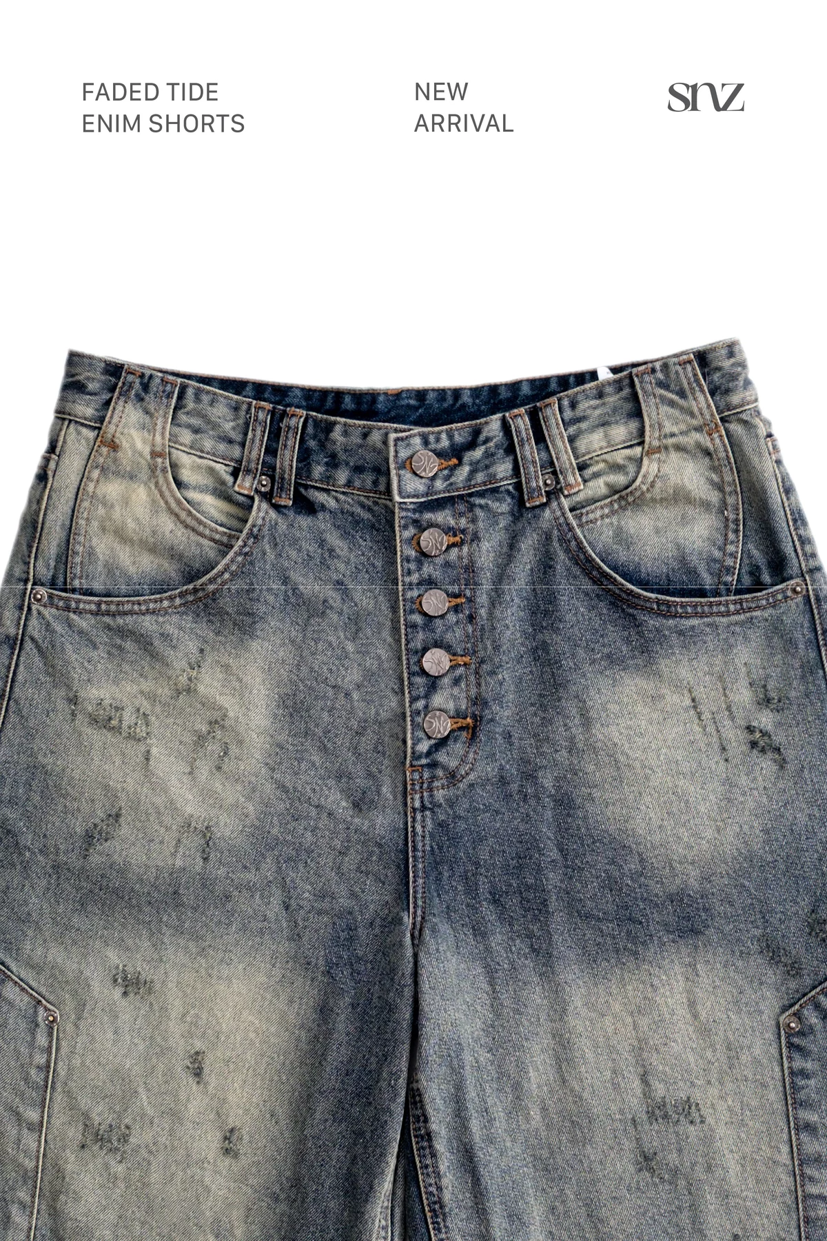 Quần Short Lửng SNAZZY Unisex Nam Nữ Chất Liệu Denim Chính Hãng - FADED TIDE DENIM