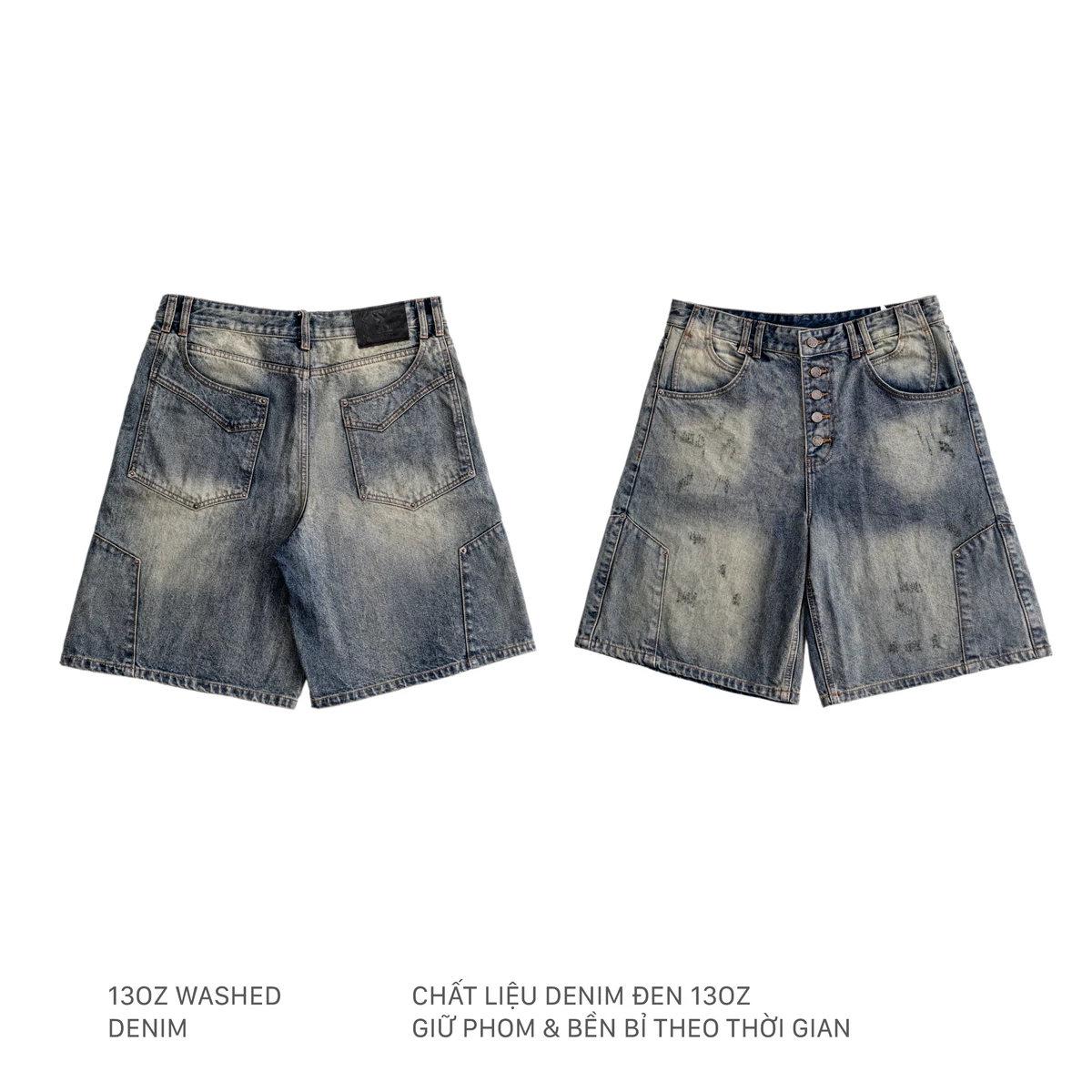 Quần Short Lửng SNAZZY Unisex Nam Nữ Chất Liệu Denim Chính Hãng - FADED TIDE DENIM