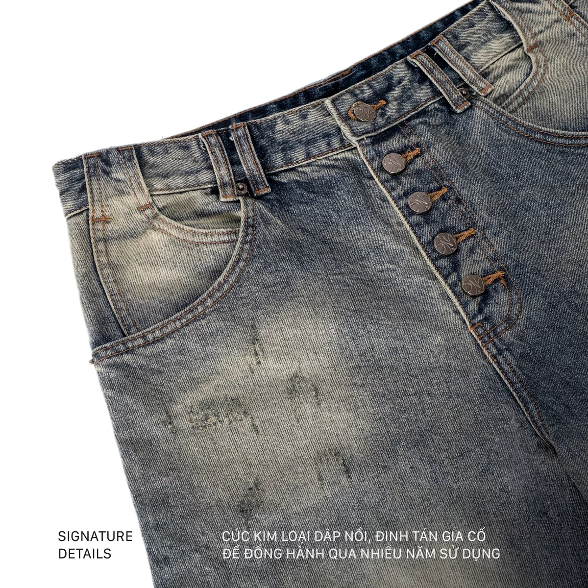 Quần Short Lửng SNAZZY Unisex Nam Nữ Chất Liệu Denim Chính Hãng - FADED TIDE DENIM