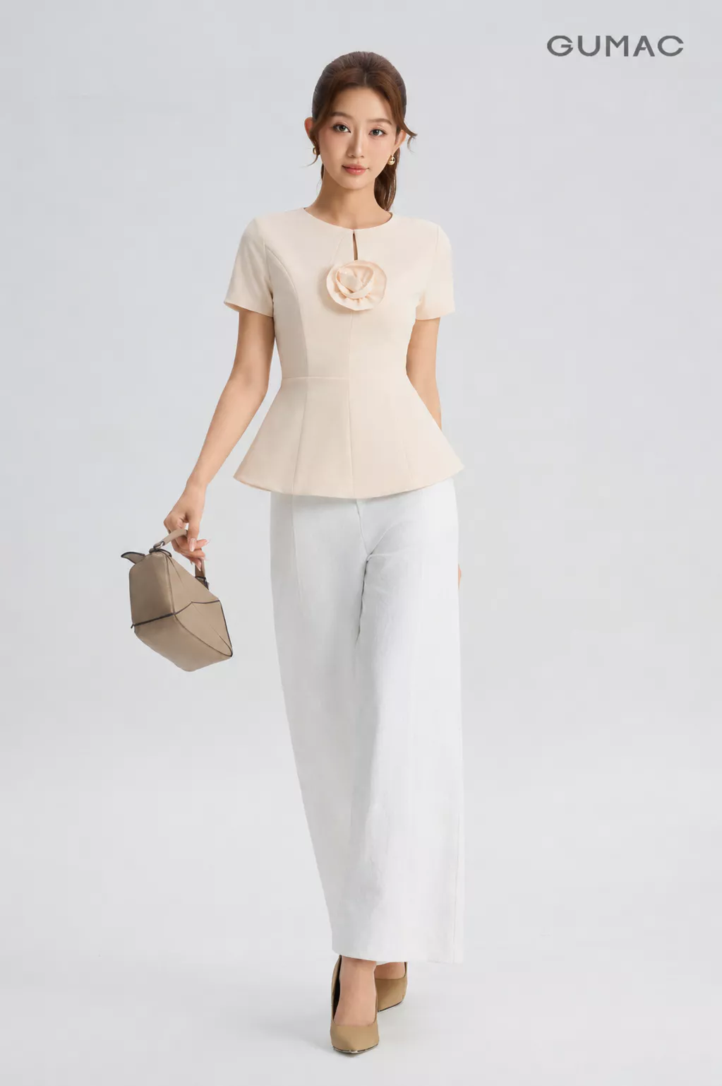Áo Peplum Nữ GUMAC Cổ Ngang Có Đính Hoa 3D Có Đánh Hông Nhẹ Che Khuyết Điểm Tốt AG07104