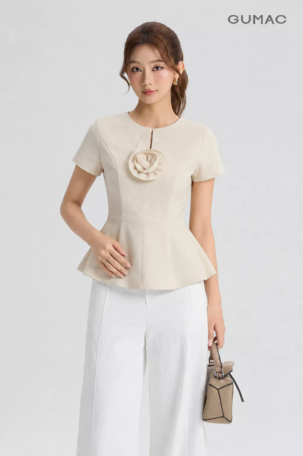 Áo Peplum Nữ GUMAC Cổ Ngang Có Đính Hoa 3D Có Đánh Hông Nhẹ Che Khuyết Điểm Tốt AG07104