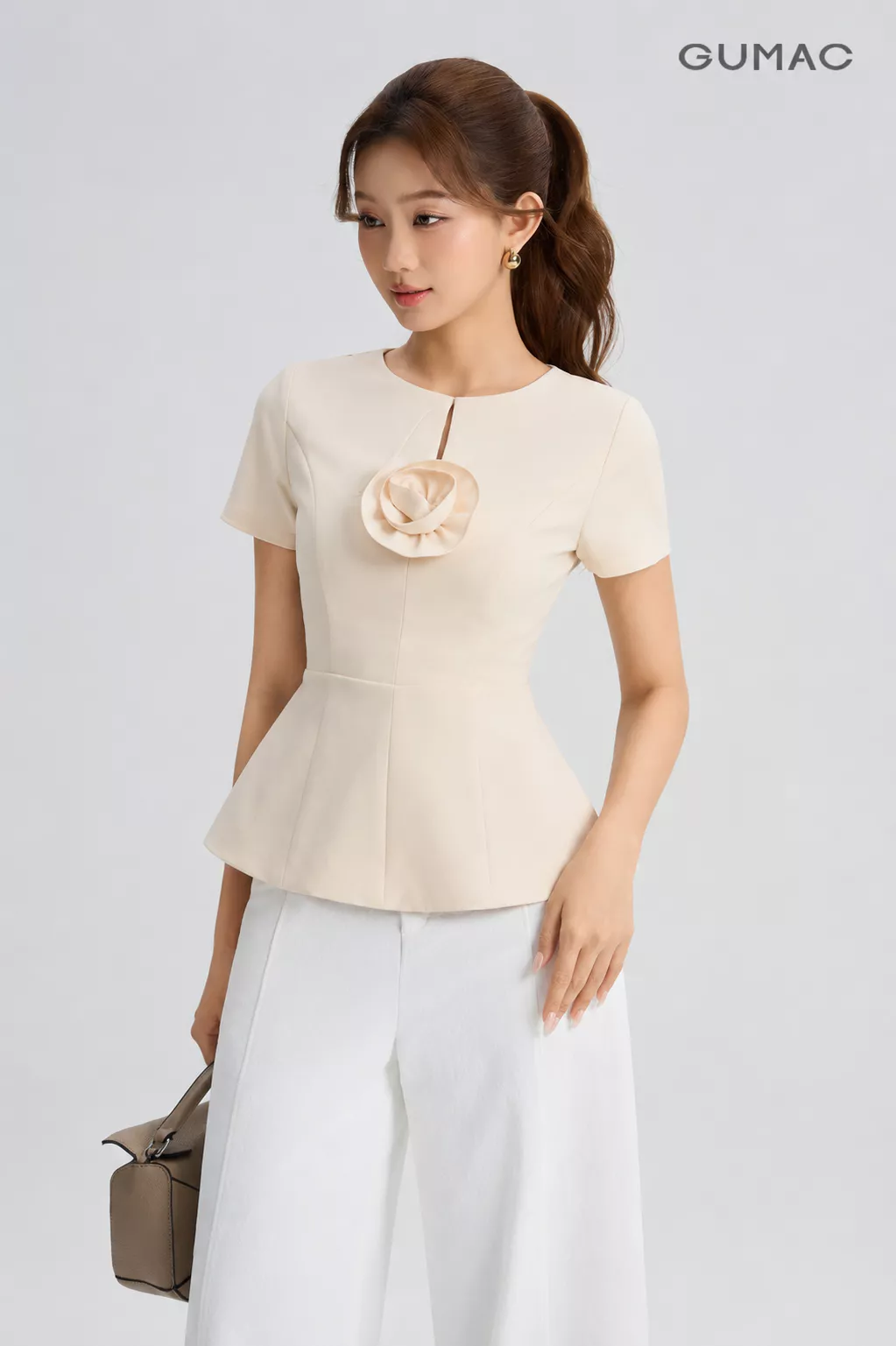 Áo Peplum Nữ GUMAC Cổ Ngang Có Đính Hoa 3D Có Đánh Hông Nhẹ Che Khuyết Điểm Tốt AG07104