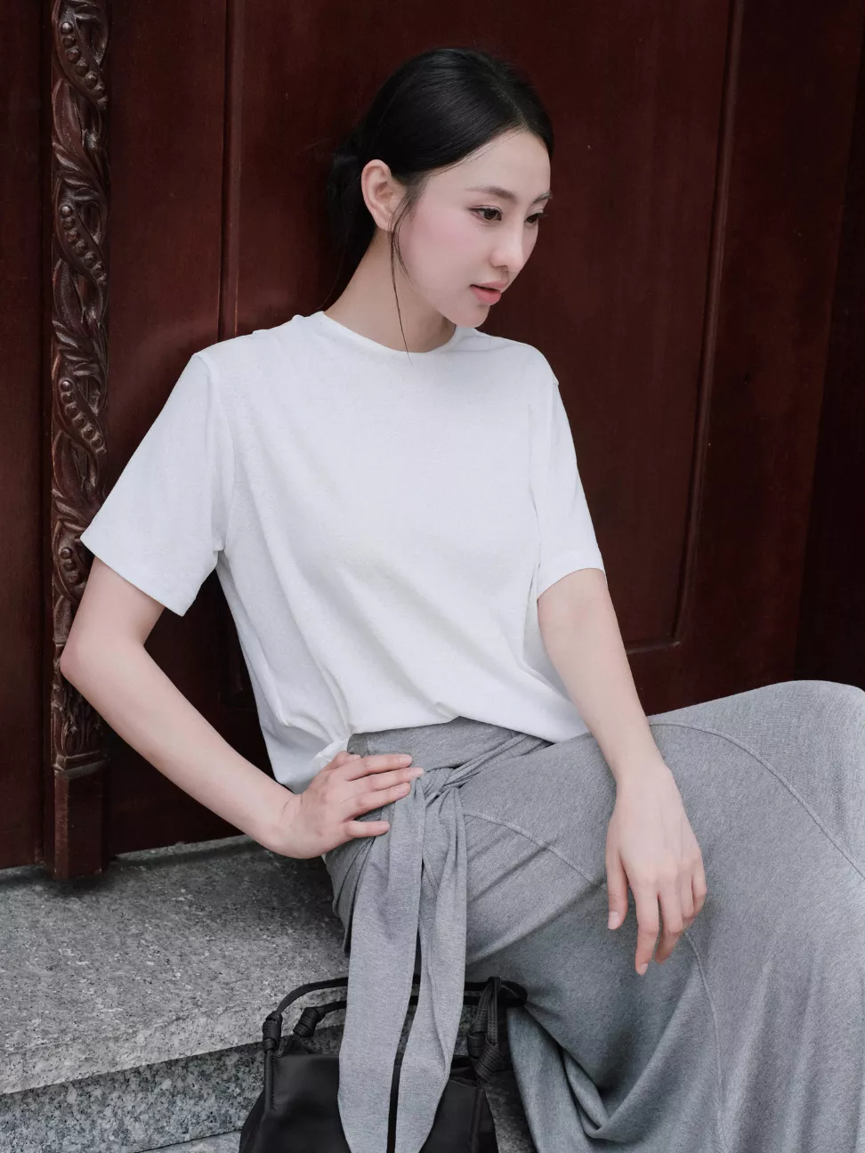 Nosbyn - Chân Váy Thun Midi Cột Nơ - Jersey Sash Skirt