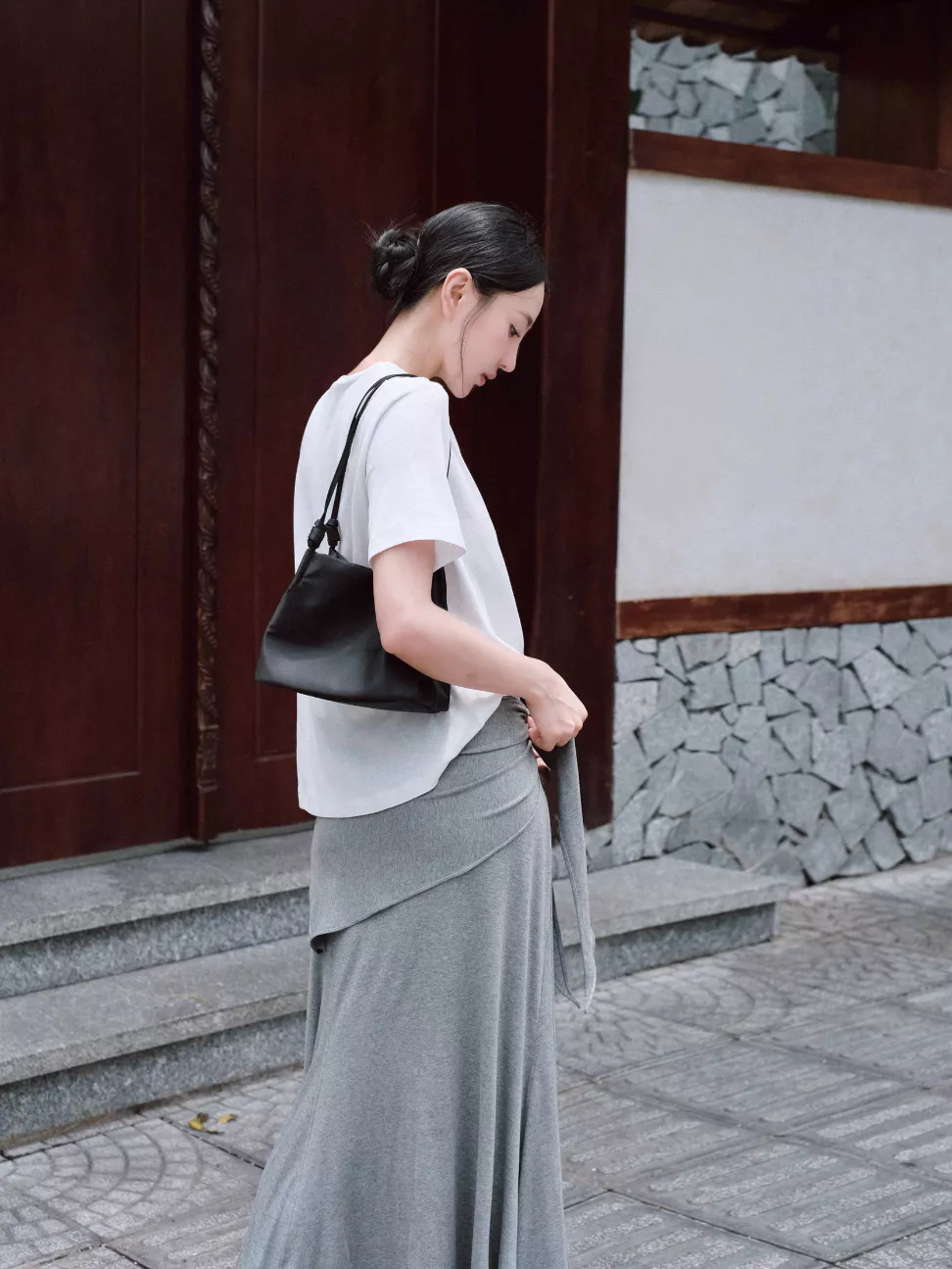 Nosbyn - Chân Váy Thun Midi Cột Nơ - Jersey Sash Skirt