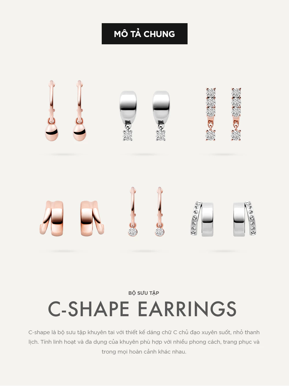 Bộ Sưu Tập Khuyên Tai Nữ Thời Trang Curnon C-shape Earring Collection - Khuyên Tai Nữ Thép Không Gỉ