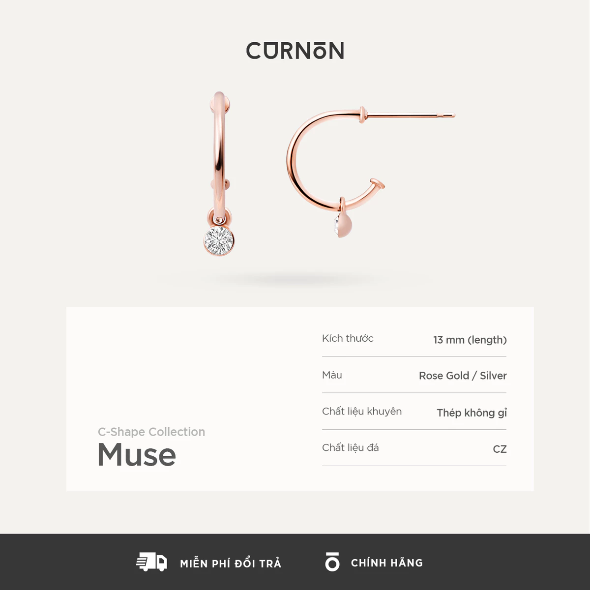 Bộ Sưu Tập Khuyên Tai Nữ Thời Trang Curnon C-shape Earring Collection - Khuyên Tai Nữ Thép Không Gỉ