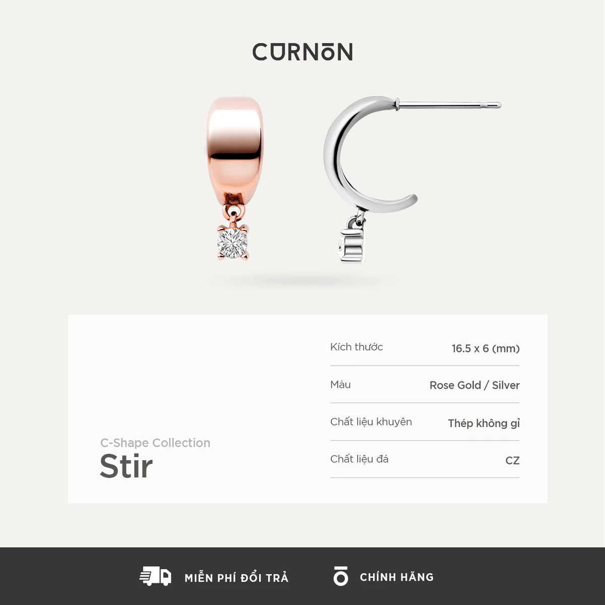 Bộ Sưu Tập Khuyên Tai Nữ Thời Trang Curnon C-shape Earring Collection - Khuyên Tai Nữ Thép Không Gỉ