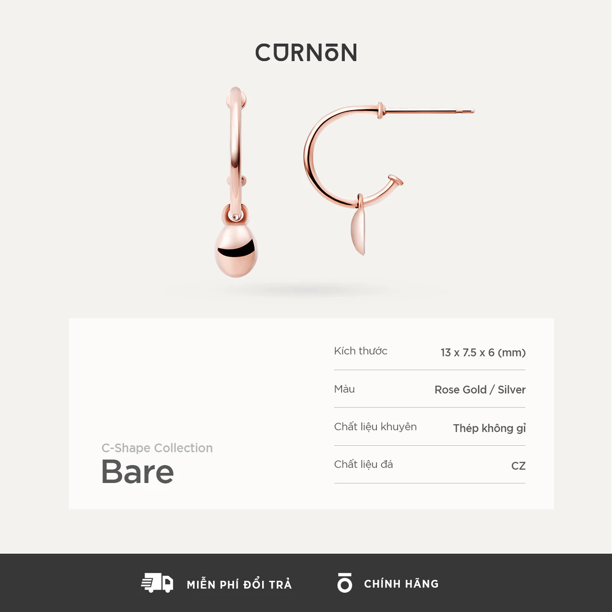 Bộ Sưu Tập Khuyên Tai Nữ Thời Trang Curnon C-shape Earring Collection - Khuyên Tai Nữ Thép Không Gỉ