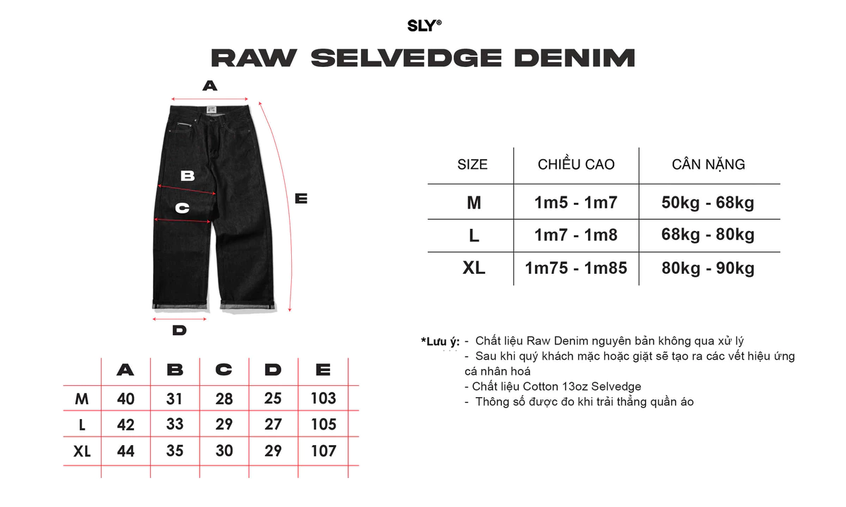 Quần Jeans SLY Raw Denim Selvedge Pants