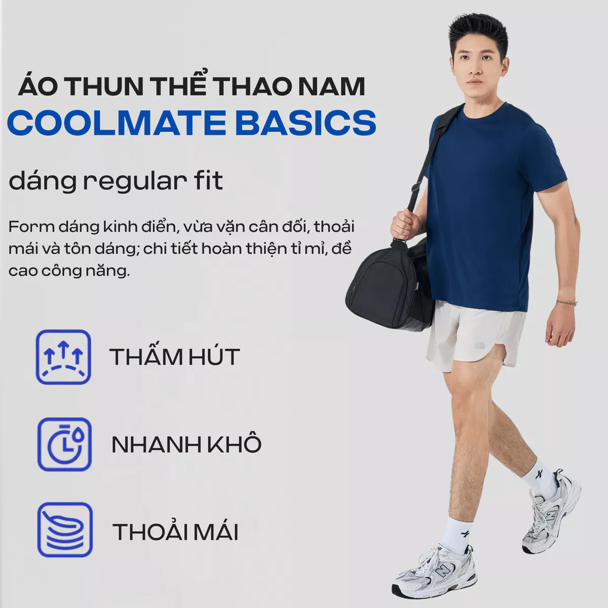 Áo thun nam thể thao tập Gym, Tennis, Pickleball Coolmate Basics thoải mái, thấm hút, nhanh khô