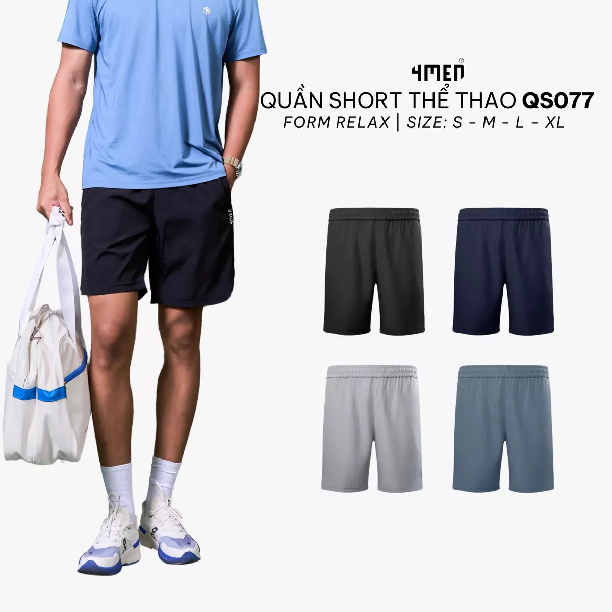 Quần Short Thể Thao Nam In Chữ 4MEN ở Túi Form Relax Sport 4MEN QS077 thấm hút mồ hôi. thoáng mát