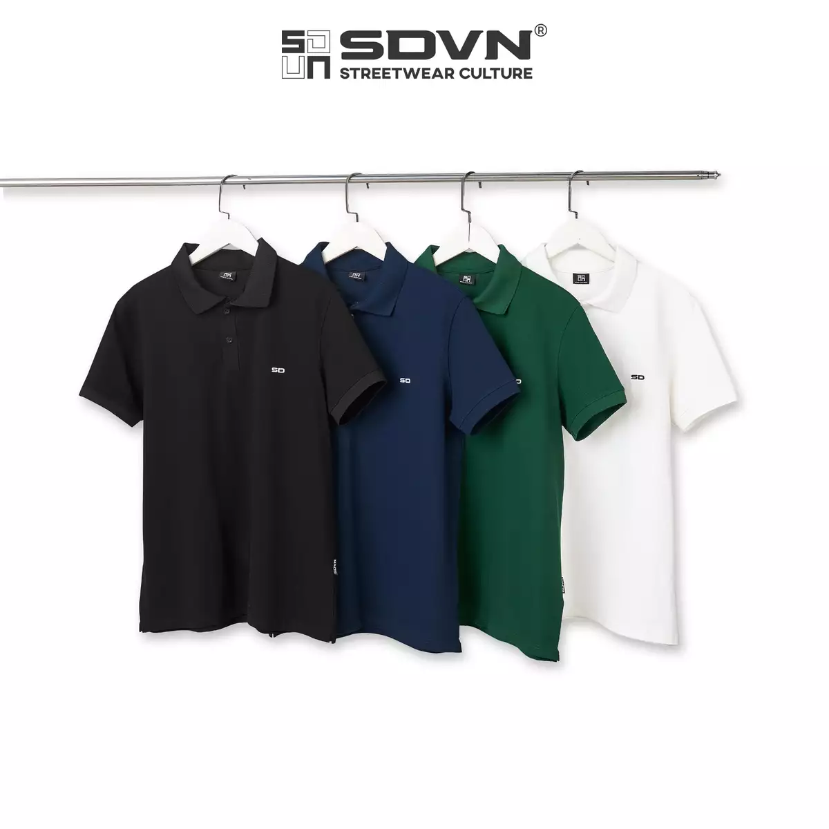 Áo thun thêu Polo Unisex xẻ tà chất liệu vải thun 100% cotton cá sấu 4 chiều thoáng mát SDVN