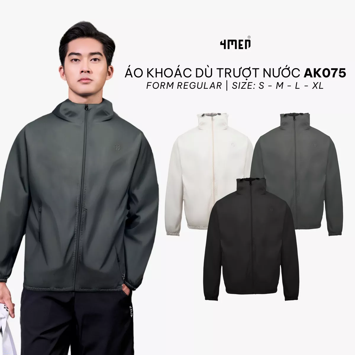 Áo Khoác Dù Trượt Nước Thêu 3D Logo 4M Form Regular AK075 trơn, trẻ trung, may 2 lớp dày dặn, chống nắng cản gió