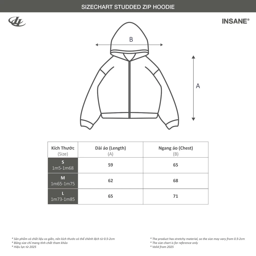 Áo Khoác Zip InsaneClo STUDDED HOODIE Zip Form Boxy Unisex Vải Chân Cua Cotton