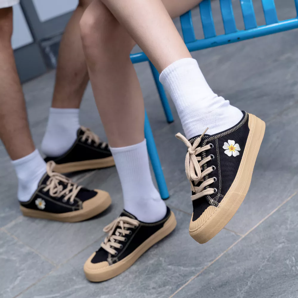 Giày Sục Đạp Gót Mules Vải DINCOX E10 INK Unisex Tăng Chiều Cao 4cm