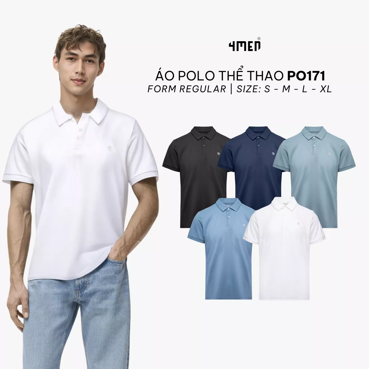 Áo Polo Thể Thao In Logo 4M Tròn Form Regular PO171 mềm mại, thoáng khí, co giãn, thấm hút mồ hôi, giá rẻ