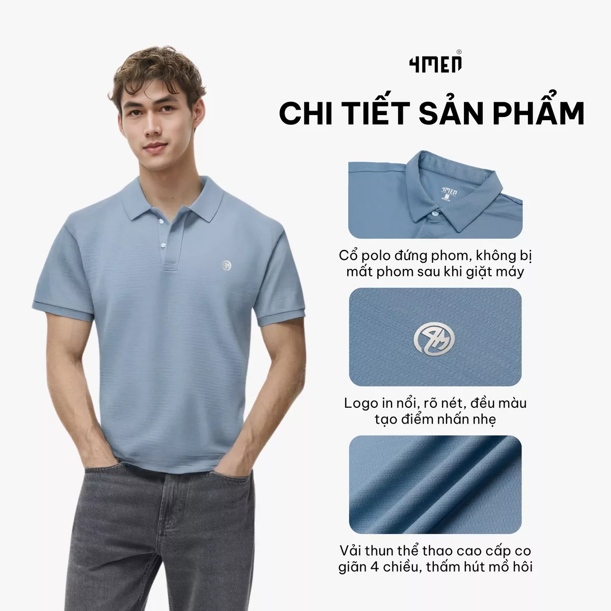 Áo Polo Thể Thao In Logo 4M Tròn Form Regular PO171 mềm mại, thoáng khí, co giãn, thấm hút mồ hôi, giá rẻ