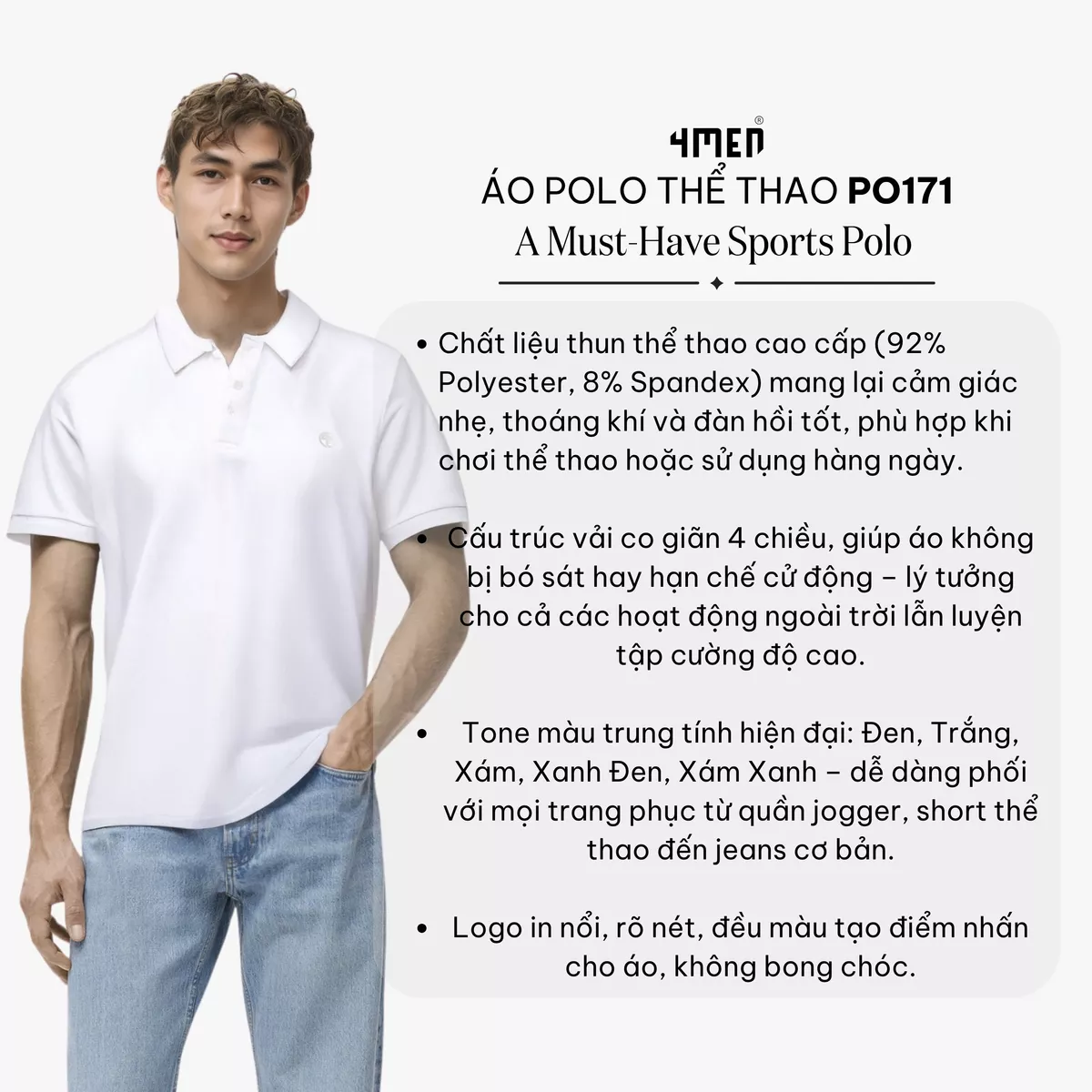 Áo Polo Thể Thao In Logo 4M Tròn Form Regular PO171 mềm mại, thoáng khí, co giãn, thấm hút mồ hôi, giá rẻ