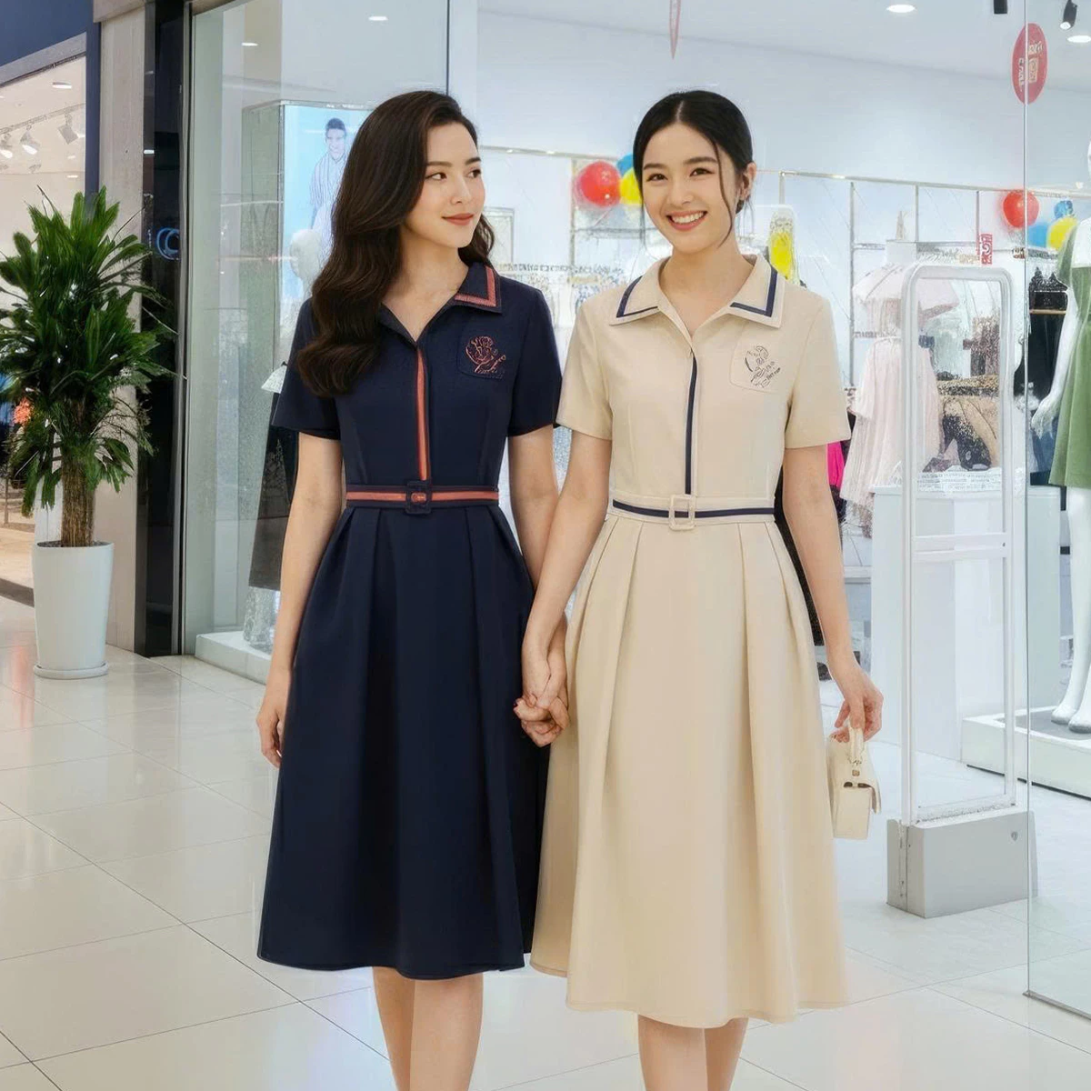 Đầm nữ GUMAC form A xòe nhẹ nhàng phối dây viền  DF10070