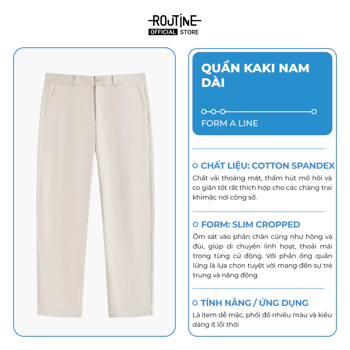 Quần Kaki Nam Dài Form Slim Cropped - Routine 10F24PCA005R1