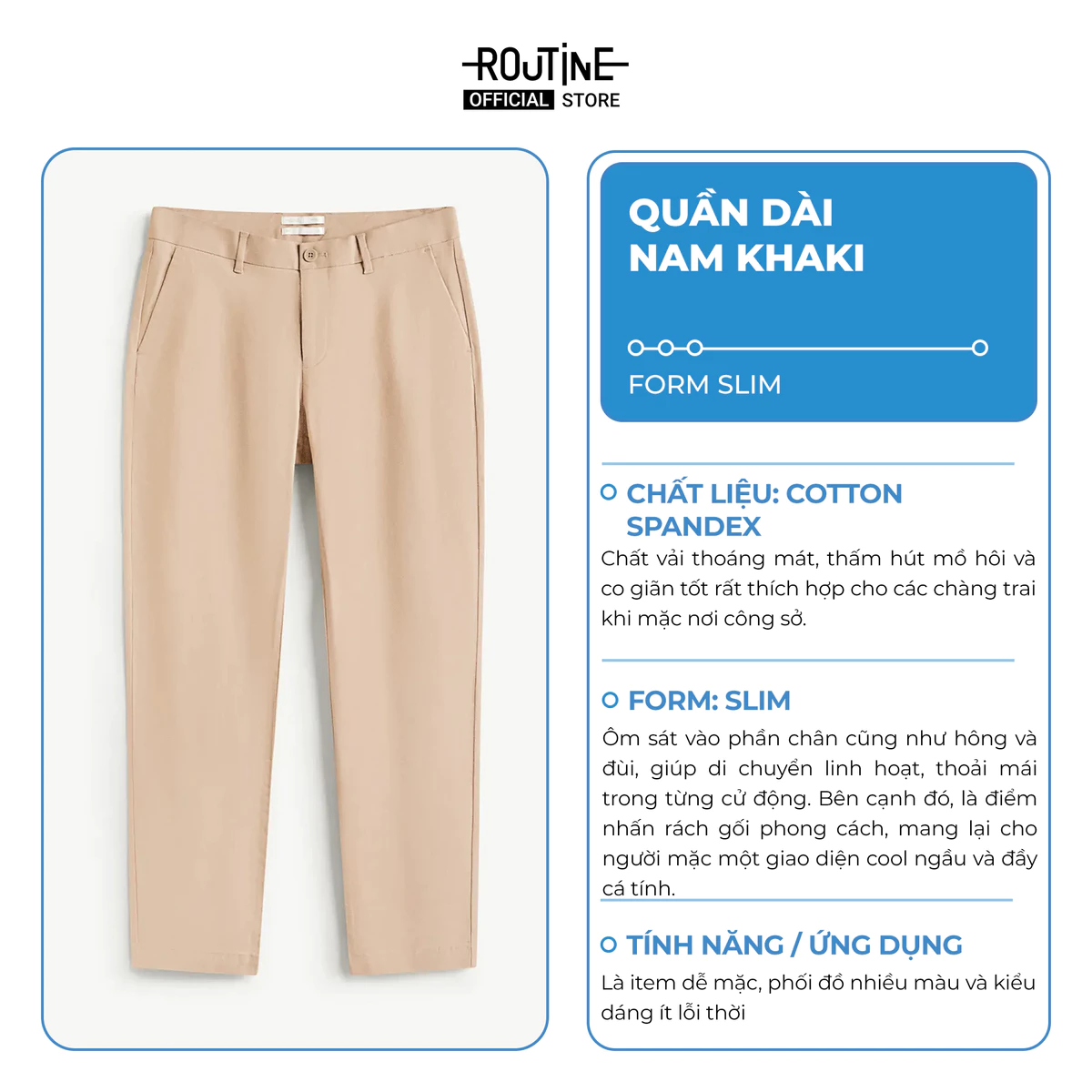 Quần Kaki Dài Nam Cotton Trơn Form Slim - Routine 10S25PCA016