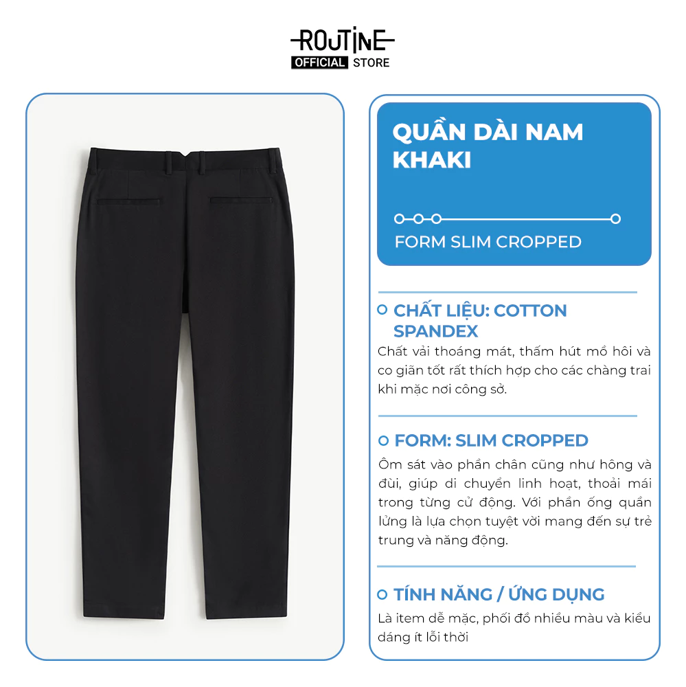 Quần Kaki Nam Cotton Trơn Form Slim Cropped - Routine 10F25PCA019