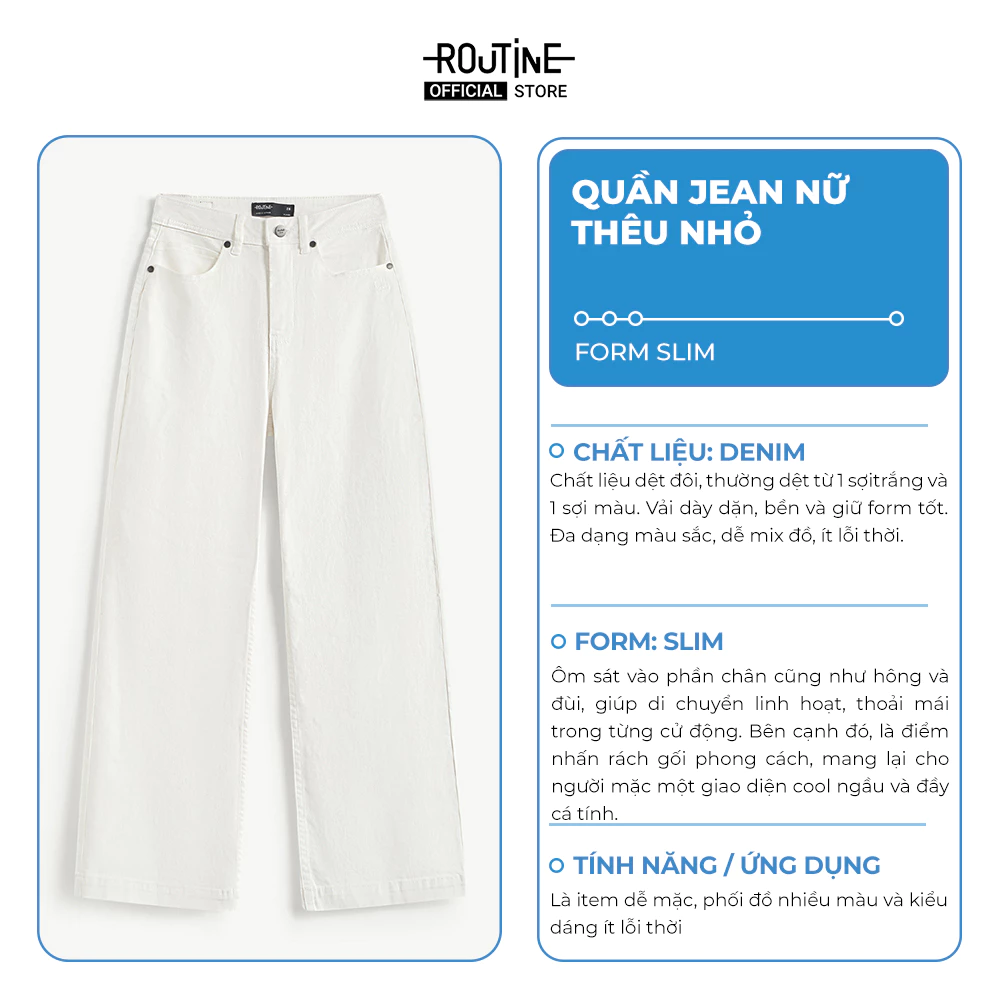 Quần Jeans Nữ Ống Loe Thêu Nhỏ Basic Form Flare - Routine 10S25DPAW024