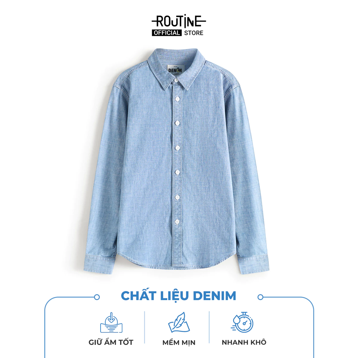 Áo Sơ Mi Denim Banana Tay Dài Cổ Bẻ Form Fitted - Routine 10S25DSH012