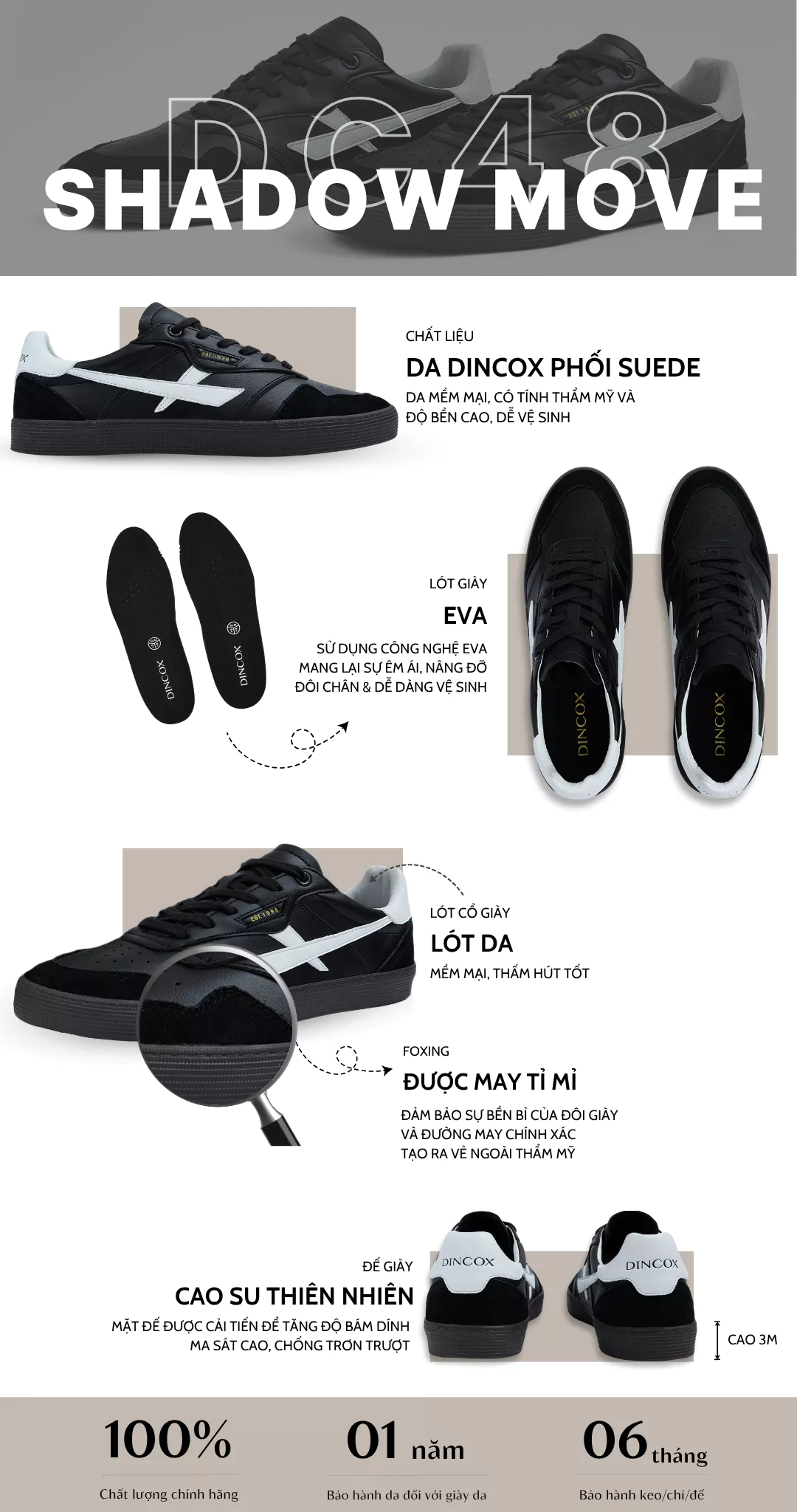 Giày Sneaker Nam Nữ DC48 SHADOW MOVE Dincox Shoes Đế Bằng - Da phối Suede Cao Cấp