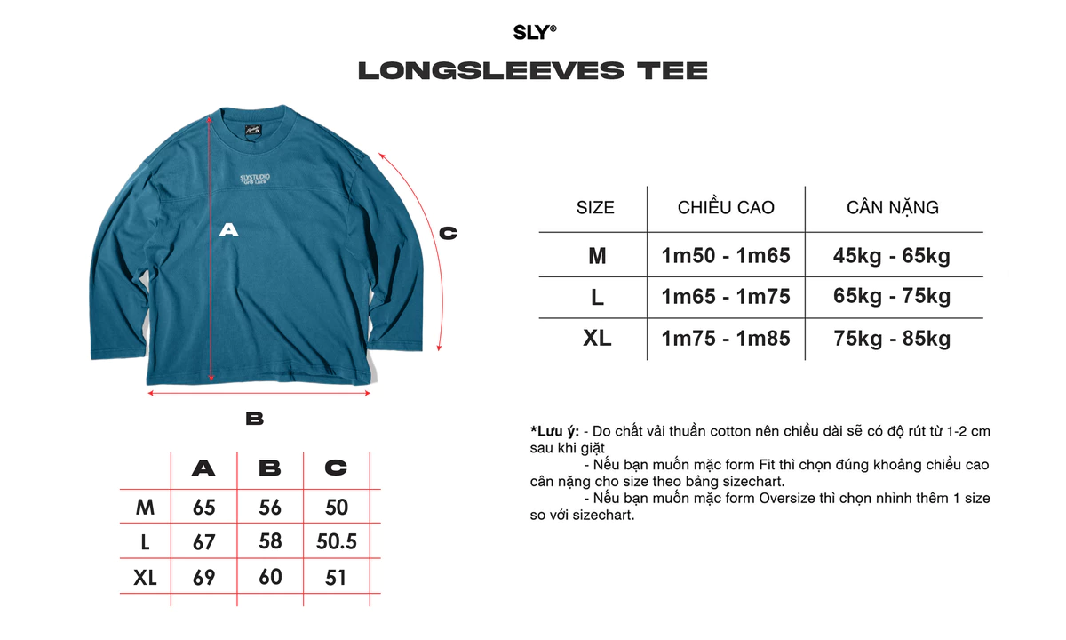 Áo thun tay dài SLY Long sleeve Gr8 Luck washed màu xanh