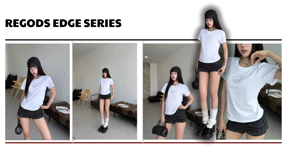 Áo Thun Baby tee Nữ REGODS Đính Đá Chữ R Cotton Co Giãn Local Brand Basic form Ôm Dễ Phối