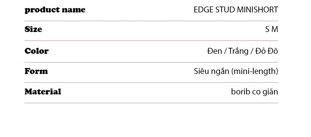 Quần short đính đá Ôm Body Chất borib Co Giãn Mềm Mỏng - EDGE STUD MINISHORT